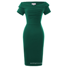 Belle Poque Stock 50s Retro Vintage Kurze Ärmel aus Schulter Hips-eingewickelt Green Bodycon Kleid BP000158-4